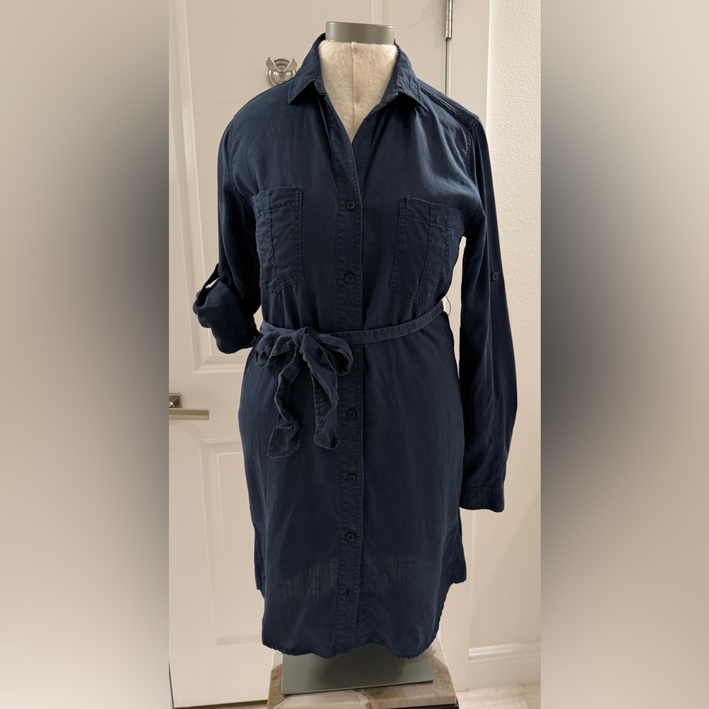 Andrea Jovine - Navy Tencel Button Down Shirt Dress